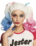 Blond Harley Quinn Inspirert Parykk med Rosa og Blå Hestehaler