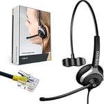 GEQUDIO Headset for GX3+ GX5+ and Compatible with Mitel, Aastra, Poly/Polycom and Gigaset-RJ Phone - Includes RJ Cable - Headphones & Microphone with Replacement Pad - Lightweight 60g (1-Ear)
