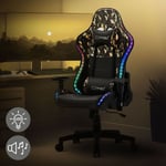 ML-Design Chaise de Jeu avec LED RGB, Haut-Parleurs Bluetooth, Noir-Camouflage, Similicuir, Chaise de Bureau Ergonomique, Dossier Haut, Appui-tête,