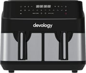 Devology Double Air Fryer, 10L, 2x5L Dual Zone, 50 Stainless Steel 