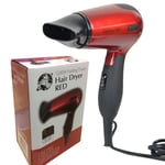 FOLDING TRAVEL HAIR DRYER DUAL VOLTAGE HEAT HAIRDRYER HOT RED 1200W