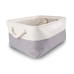 MANGATA Large Storage Boxes, Fabric Storage Baskets with Rope Handles for Cupboards, Shelves, Wardrobe, Toys, Clothes ( Foldable, Grey White)