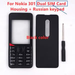 Double russe noir - Coque Pour Nokia 301, Étui Pour Téléphone Portable Double Sim Simple + Clavier Anglais Ru