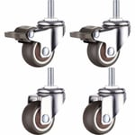 XVX Set med 4 små möbelhjul - 25 mm - Mjukt gummi TPE - M6 x 15 mm - Gänga (2 delar med broms) (25 mm)