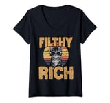 Womens Retro Filthy Rich Cat Kitten with Cool Shades V-Neck T-Shirt