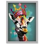 Giraffe Wearing Rainbow Crown King Queen Pop Art Artwork Framed Wall Art Print A4