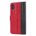Mipcase Retro-printed Texture Leather Phone Cover, Stitching Holster Wallet Card Holder Kickstand [3-in-1], 360 Drop-proof Dust-proof Scratch-proof Case for iPhone X/XS (Red)