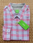 New Hugo BOSS red blue check  long sleeve regular smart casual suit shirt LARGE