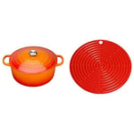 LE CREUSET Signature Enamelled Cast Iron Round Casserole Dish With Lid, 24 cm, 4.2 Litre, Volcanic, 211772409 & Silicone Cool Tool, Surface Protector, Pot Holder, Jar Opener, 20.5 cm, Volcanic