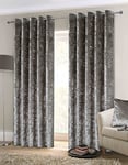 Rapport Home Crushed Velvet Eyelet Curtains, 90" x 90"-Silver,