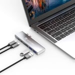 Dual USB C Hub, BEST CABLE 7in1 Hub Adapter for MacBook Pro 2016-2020/Air2018-2020,40Gbs Thunderbolt 3 pass-through 100W charging/USB C data port/HDMI 4K video/2 USB 3.0 Port/SD/TF card reader(Silver)