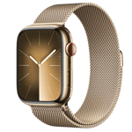 Apple Watch Series 9 (GPS + Cellular) • 45 mm rostfri stålboett guld • Milanesisk loop guld