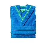 United Colors of Benetton - Unisex Luxury Towel Robe with Hoodie - 100% Cotton Towelling Bathrobe with Piping - Soft & Absorbent Men & Women Dressing Gown 360GSM, L/XL, Blue Rainbow