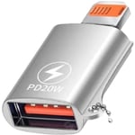 NÖRDIC USB-A 3.1 OTG hona till Lightning hane adapter Lightning adapter till synk och laddning aluminium silver