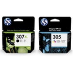Original HP 307XL Extra High Capacity Black (3YM64AE) & 305 Standard Capacity Colour (3YM60AE) Ink Cartridge Multipack
