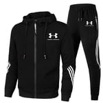 Män Under Armour Sport Huvtröja & Byxor Set Långärmad Hel Dragkedja Hoodie Sweatshirt Jacka + Joggingbyxor Sweatpants Outfit Black M