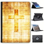 Fancy A Snuggle Vintage Cross On Old Paper Parchment Faux Leather Case Cover/Folio for the New Apple iPad 9.7" (2018 Version)