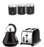 SQ Pro 1.8L Dome Kettle 2 Slice Toaster Set 3 canisters,Tea,Sugar,Coffee Black