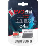 Carte mémoire Samsung Evo Plus 64 Go microSD SDXC Classe 10 (2020) modèle jusqu'à 100 Mo-S Full HD et 4K UHD avec Adaptateur