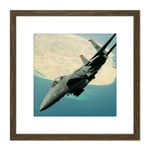 Military USA USAF F-15E Strike Eagle Jet Fighter 8X8 Inch Square Wooden Framed Wall Art Print Picture with Mount
