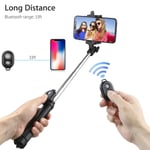 Extendable Selfie Stick Tripod Remote Bluetooth Shutter Fit For Black