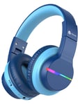 Bluetooth Kids Headphones, iClever BTH12 Colorful LED Lights Kids Wireless Headphones Over Ear with 74/85/94dB Volume Limited, 40H Playtime, Bluetooth 5.0, Built-in Mic for School/Tablet/PC