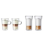 BODUM Canteen Double Wall Glass Set, Mouth Blown Borosilicate Glass - 0.4 L, Pack of 2 & 4547-10 Assam Coffee Glass Set (Double-Walled, Dishwasher Safe, 0.4 L/14 oz) - Pack of 2, Transparent