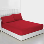 Hotel Quality 100% Poly Cotton Bed Sheet 40CM Extra Deep Fitted Sheet Red King Bed Size (Red, King)