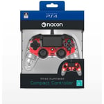 Manette filaire Compact Controller Nacon transparente rouge pour PS4 compatible PC