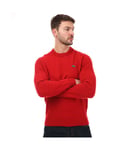 Lacoste Mens Regular Fit Speckled Print Wool Sweater in Red - Size Medium