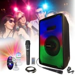 MOOVING LIGHT & SOUND - Enceinte USB Bluetooth portable 500W Karaoke KARA-MOOV500 - 2 Micros - 1 Jeu de lumière Astro - Enfant Ado