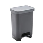 SUNDIS Step Bin, poubelle à pédale 25 L, rectangulaire, en plastique recyclé, noir et anthracite, pour cuisine, bureau, buanderie, garage, atelier, salle de bain