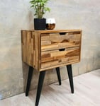 Vintage Bedroom Nightstand Solid Wood Bedside Table with Iron Legs and 2 Drawers