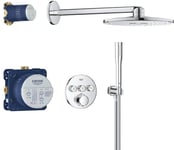 GROHE Precision SmartControl - Concealed Shower System with 3 Valves Thermostat (SmartActive 31 cm Head Shower 2 Sprays, Stick Hand Shower 1 Spray, Shower Hose 1.5 m, Circular Trim), Chrome, 34874000
