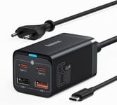 Chargeur Usb C 65 W, Bloc D'Alimentation Usb C Gan Iii 4 Ports, Station De Charge Usb Avec Sortie Usb C 65 W, Chargeur Pd Pour Macbook Pro/Air Dell Xps 13, 1, Noir