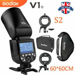 UK Godox V1C TTL 1/8000s HSS Round Head Flash+S2 Bowens Bracket+60*60CM softbox