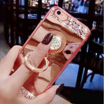 EMAXELERS iPhone 8 Plus Glitter Bling Rhinestone Diamonds Mirror Makeup Pattern Soft Rubber Bumper Silicone TPU Case Cover For iPhone 8/7 Plus,Rose Gold Mirror with Diamond Stand Holder