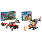 LEGO City 4x4 Fire Engine with Rescue Boat Building Toys for 5 Plus Year Old Boys & City Fire Rescue Helicopter Toy for 5 Plus Year Old Boys & Girls, Vehicle Building Set with Firefighter Pilot