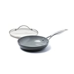 GreenPan, Venice Pro Ceramic Non-Stick Frying Pan with Lid - 20 cm, Grey