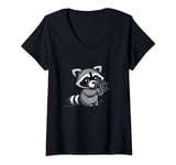 Womens Raccoon With Camera Photographer Cute Kawaii Photography V-Neck T-Shirt