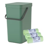 Brabantia Sort & Go Recycling Bin – 16Litre & 75x Compostable Bags – Fir Green