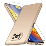 YIIWAY Compatible with Xiaomi Poco X3 Pro/Poco X3 NFC Case + Tempered Glass Screen Protector, Gold Ultra Slim Case Hard Cover Shell Compatible with POCO X3 Pro YW41907