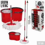 Urban Living - Red silver kit balai serpilliere microfibre magique rotatif et seau essoreur seau rotatif avec balai retractable et mop - rouge