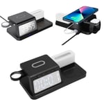 (Black)15W Fast Wireless Charger With LED Clock Display Adjustable Brightness