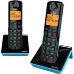 Alcatel S280 duo blå, trådlös telefon duo, handsfree, katalog med 50 namn och nummer, funktion för blockering av oönskade samtal