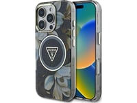 Etui Guess Glitter Flowers Triangle Buttons Magsafe Do Iphone 16 Pro Czarny