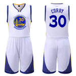 Curry#30 Warriors Basketball Jersey Adult White, Basketball Gym T-shirt Vest Sleeveless Sports Top and Shorts Set, Fabric (S~4XL)-XL