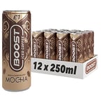 Boost Iced Coffee Mocha, 12 x 250 ml, Ready-To-Drink Cold Brew Coffee Drink, The Perfect Caffeine Boost, A Rich & Chocolately Blend of 100% Arabica and Robusta Beans with Cocoa and Milk