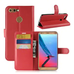 ZTE Blade V9 mobilfodral PU läder stående läge plånbok litchi textur - Röd