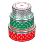 Tala Festive Design Cake Storage Tins, Set of 3 Round Nesting Cake Storage Tins, Perfect for storing Cakes, Biscuits and Savoury goods, Sizes are 25.5cm x 10cm, 22 x 9.5cm and 17cm x 8.2cm